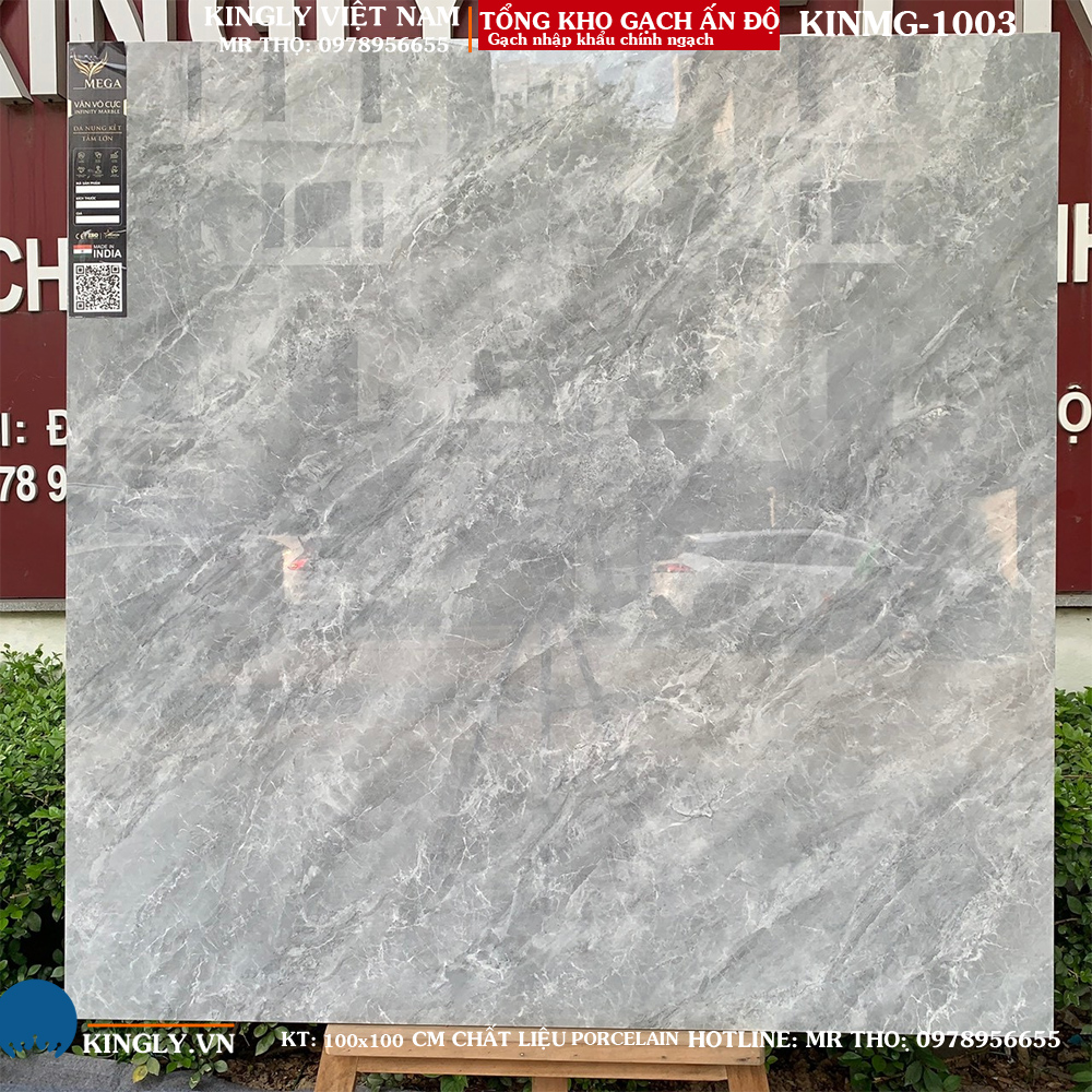 Gạch lát nền màu ghi vân đá 1mx1m Ấn Độ KINMG-1003